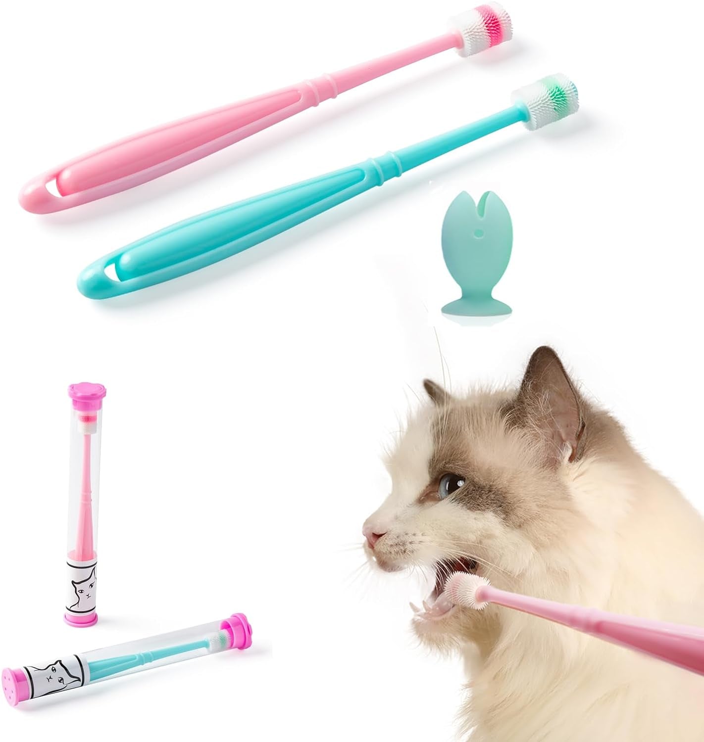 e-m-s-t-by-emmeliestella-small-dog-cat-toothbrush-360-degree-soft-silicone-cat-dental-care-toothbrush-holder-easy-to-handle-independent-packaging-suction-cup-light-blue-pink-2-pack-holder