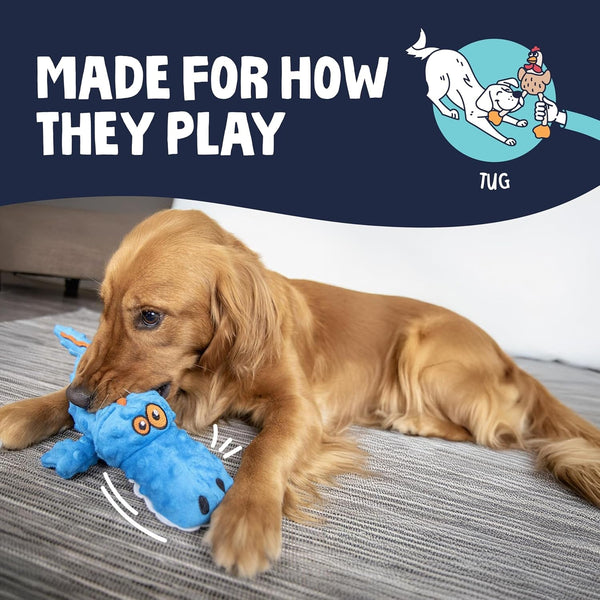 Godog Gators Squeaky Plush Dog Toy with Chew Guard Technology, Durable Fabric & Squeaker for Active Play, Blue, Large5
