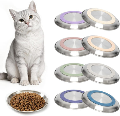 8 Pack Stainless Steel Cat Food Bowls, Cat Dishes Shallow Whisker-Friendly Metal Dishes with Non-Slip Silicone Bottom, Easy to Clean Indoor Feeding Bowls for Cats, Kittens & Small Dogs (6.7")1