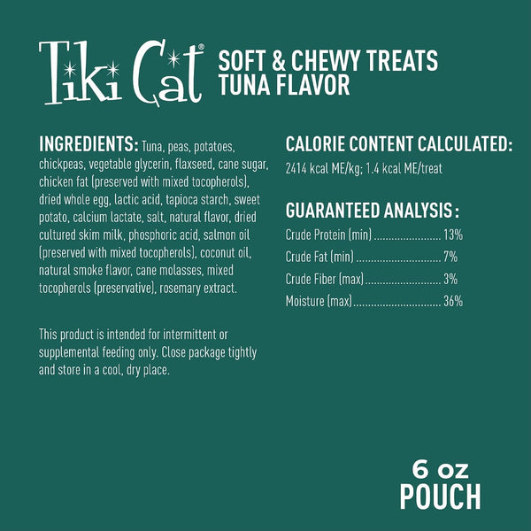 Tiki Cat Soft & Chewy Treats, Tuna Flavor, 3 Calories per Treat with Grain-Free and No Added Gluten, 6 Oz Pouch (Pack of 1)3
