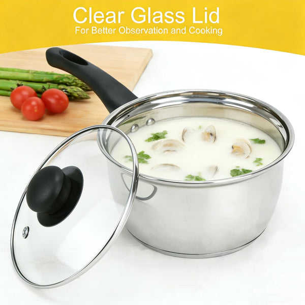 3Pcs Stainless Steel Saucepan Set, Kitchen 1QT & 2QT & 3QT Pot Set with Lid Triply Base Sauce Pot for Cooking Stainless Steel Cookware Set4