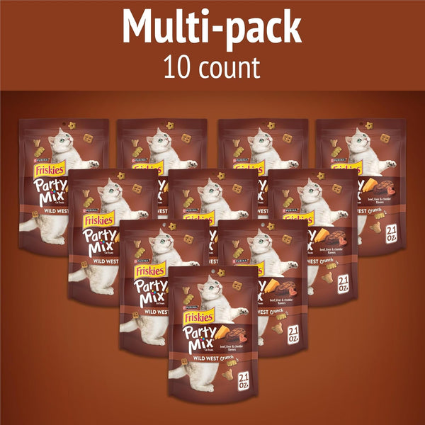 Purina Friskies Cat Treats, Party Mix Wild West Crunch - (Pack of 10) 2.1 Oz. Pouches2