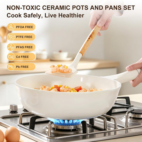 11 INCH Nonstick Wok Pan with Glass Lid, Deep Ceramic Coated Skillet | Induction Gas Electric Stove Compatible, Stay Cool Handle, Dishwasher Safe Cooking Fry Pan for Stir Fry Steak Eggs6