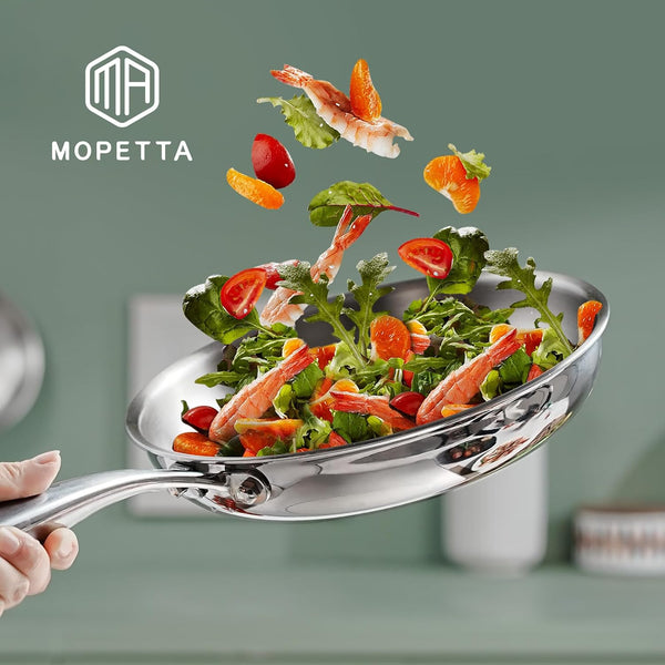10 Inch Tri-Ply Stainless Steel Frying Pan with Lid,No Coatings PFOA&PTFE Free Skillets,Chef'S Pans,Dishwasher and Oven Safe Cookware, Compatible with All Cooktops5
