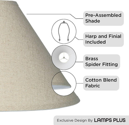 Pre-Assembled Laine Fine Extra Large Burlap Empire Shade 6X19X12 (Spider) | 6" Top X 19" Bottom X 10.5" High X 12" Slant Replacement for Table + Floor Lamps Harp + Finial3