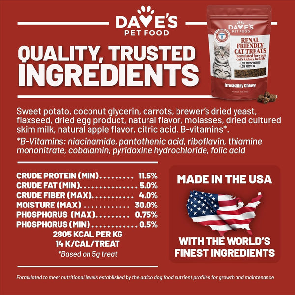 Dave'S Pet Food Renal Cat Treats for Cat Kidney Support, (NEW Recipe!) Semi-Moist Healthy Treats with Kidney Support for Cats, Made in USA (2 Pack)7