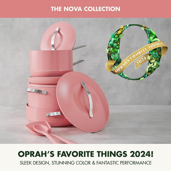 Nova 10-Piece Cookware Pots & Pans Set, Oprah’S Favorite Things 2024, Pfas-Free Ceramic Nonstick, Fry, Sauté, Stockpot, Utensils, Lids, Induction Suitable, Dishwasher & Oven Safe, Coral2