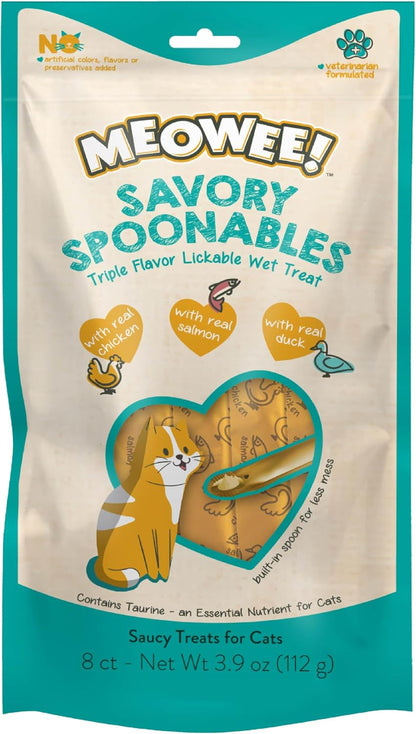 MEOWEE! Savory Spoonables Variety Pack, 12 Count Tube, Triple Flavor Squeezable Lickable Wet Treats for Cats with Built-In Spoon for Less Mess25