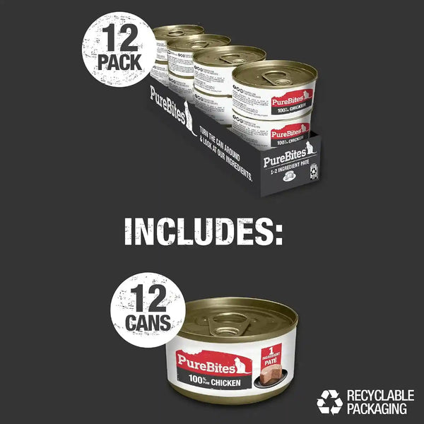 Purebites 100% Pure Chicken Pate Cat Treat | 2.5Oz Can | Only 1 Ingredient | Case of 126