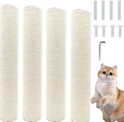 4 PCS M8 Cat Scratching Post Replacement,15.7Inch Sisal Pole Cat Tree Replacement Post with Screws,Diy Scratcher Scratching Post Replacement, Pad, Crafts Gardening Hammock Home Decorating1