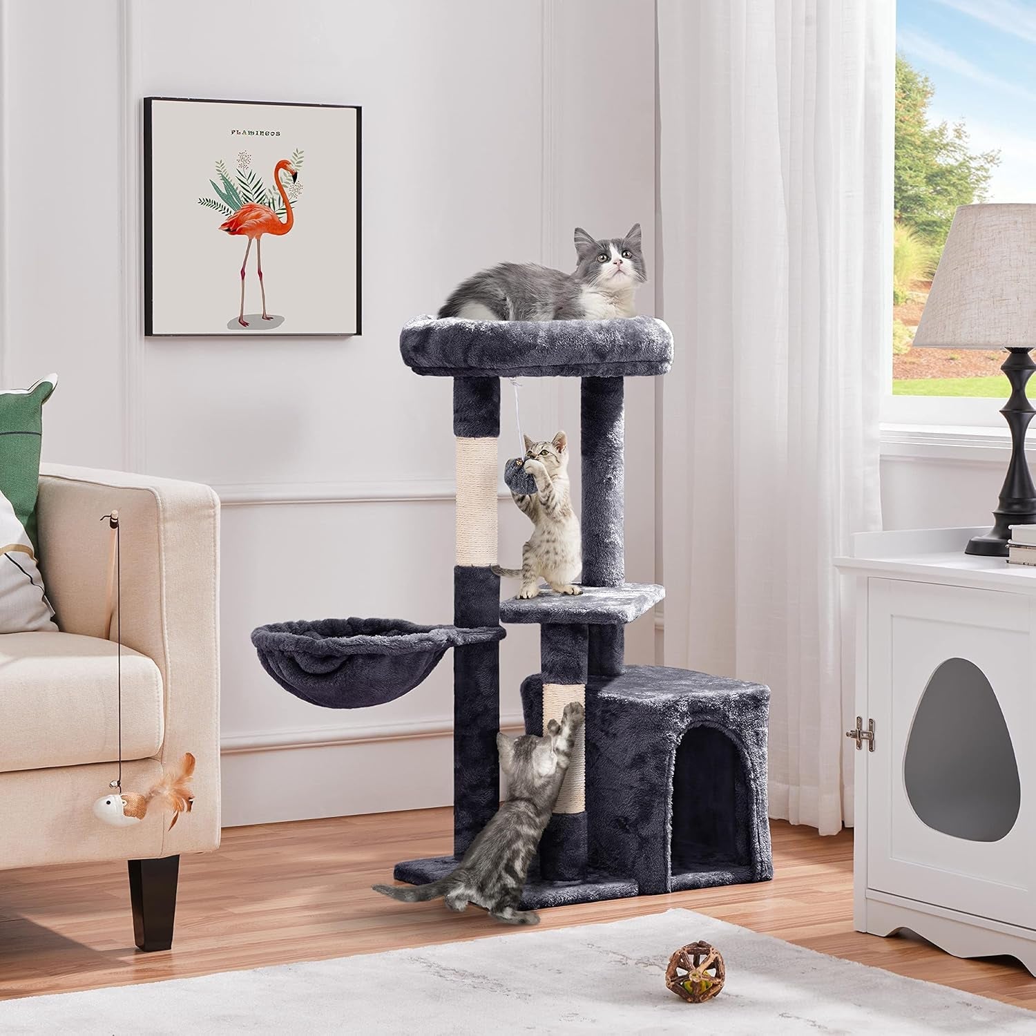 yaheetech-34-5in-scratching-post-cat-scratchers-for-indoor-cats-and-kittens-multifunctional-activity-post-w-sisal-rope-dangling-ball-large-condo-dark-gray