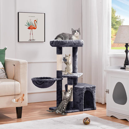 Yaheetech 34.5In Scratching Post, Cat Scratchers for Indoor Cats and Kittens, Multifunctional Activity Post W/Sisal Rope＆Dangling Ball＆Large Condo, Dark Gray2