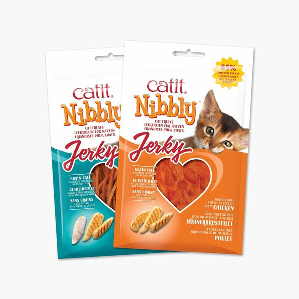 Catit Nibbly Jerky Cat Treats, Chicken & Fish Recipe - Grain-Free Cat Treat White, 1 Ounce (Pack of 2)6