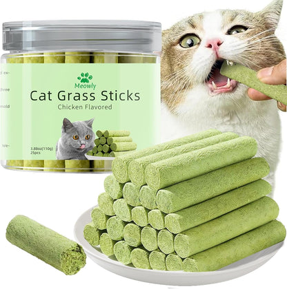 Meowly 110G Cat Grass ﻿Sticks for Cats, Natural Chicken Flavored Cat Grass ﻿Sticks for Teeth Cleaning and Hairball Remedy1