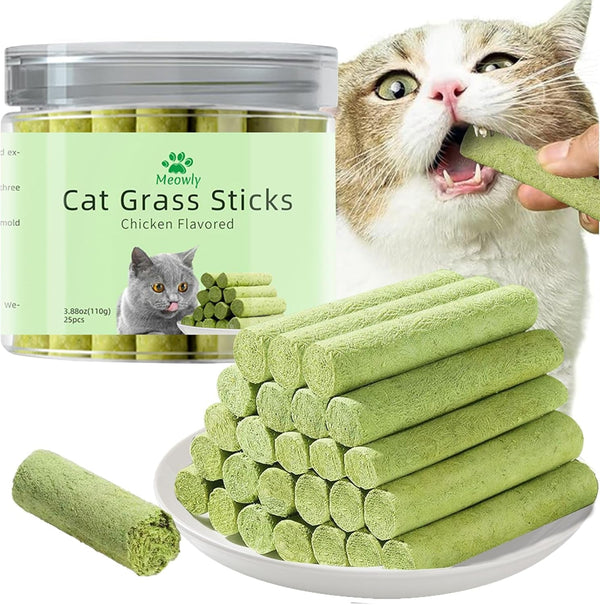 Meowly 110G Cat Grass ﻿Sticks for Cats, Natural Chicken Flavored Cat Grass ﻿Sticks for Teeth Cleaning and Hairball Remedy1