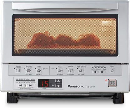 Panasonic Flashxpress Toaster Oven Countertop, 4-Slice Small Toaster Oven Compact Size with Double Infrared Heating, 6 Auto Cook Options and Precise Temperature Control, 1300W - NB-G110P (Silver)1