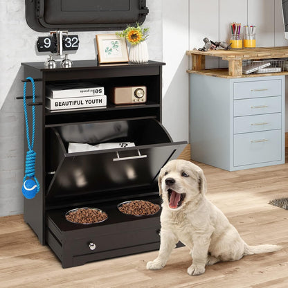Tangkula Pet Feeder Station, Dog Food Storage Container with Double Pull Out Bowls, Food Toy Organizer Cabinet, Feeding Station Furniture for Dogs Cats Feeding & Watering Supplies (Brown)2
