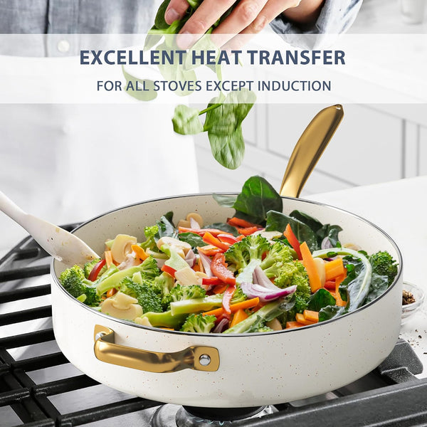 Pots and Pans Set Nonstick Granite Cookware Bakeware Set | Cookware Sets Oven Safe, Frying Pans, Saucepan, Sauté Pan, Silicone Utensils, Cookie Sheet, Baking Pan Set for Cooking Gifts4