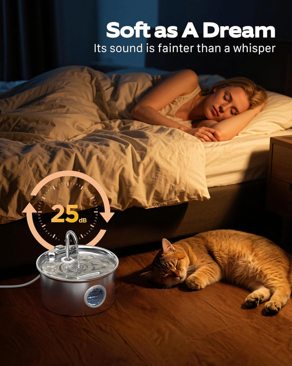 Cat Water Fountain Stainless Steel: Cat Fountain for Drinking - 88Oz/2.6L Pet Water Fountain for Cats Indoor - Quiet Cats Water Bowl Dispenser - Pets Feeding & Watering Supplies - for Small Animals8