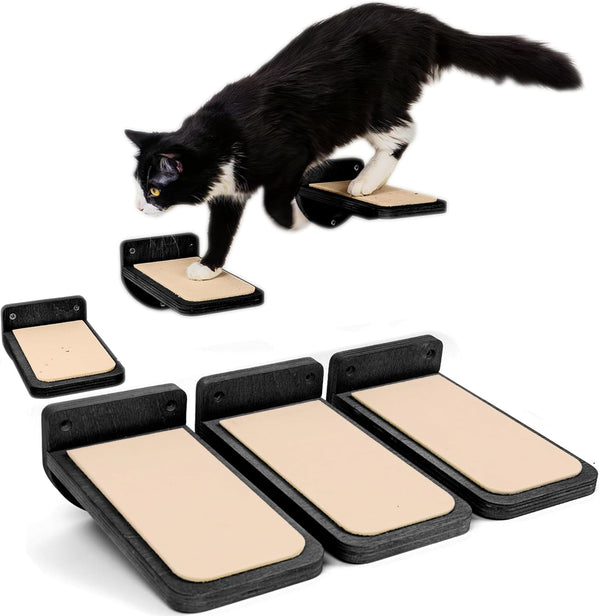 INICIO Cat Wall Stairs - Set of 3 Wall Steps for Cats to Climb with Fixtures, 8.7"X4.7" - Floating Steps for Climbing or Playing - for Kittens and Adult Cats, Dark Brown9