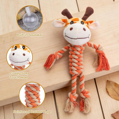 Giraffe Plush Squeak Toys for Dogs - Premium Soft Plush, Reinforced Braided Rope, Built-In Squeaker & Crinkle Paper, Machine Washable, Stimulates Play & Teething Relief5