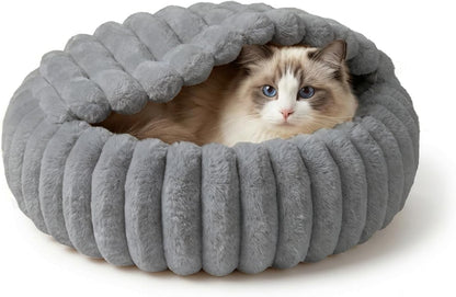 Cat Beds for Indoor Cats, 2 in 1 Cat Cave Bed Kitten Bed for Small Pets, Small Dog Bed with Cover, Pet Bed for Puppy and Kitten with Anti-Slip Bottom-Dark Gray-20 Inches1