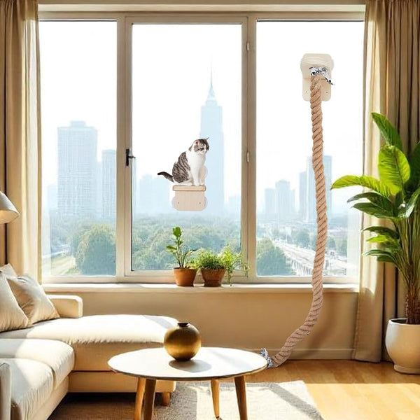 Weysat Cat Climbing Rope 2 Pcs Window Perch with 59.1 Inch Climbing Rope Wall Mounted Cat Tree Tower Toy with Scratching Post Kitten Ladder Jumping Platform Wall Steps for Playing and Rest7