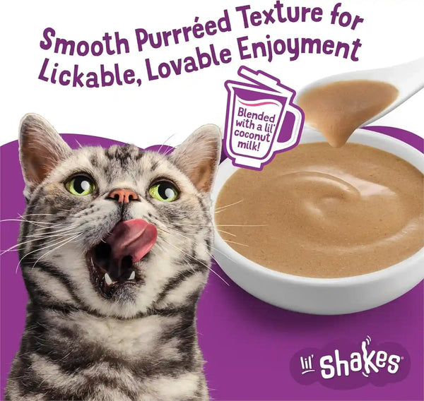 Purina Friskies Pureed Cat Food Topper, Lil’ Shakes with Scrumptious Salmon Lickable Cat Treats - (Pack of 16) 1.55 Oz. Pouches4