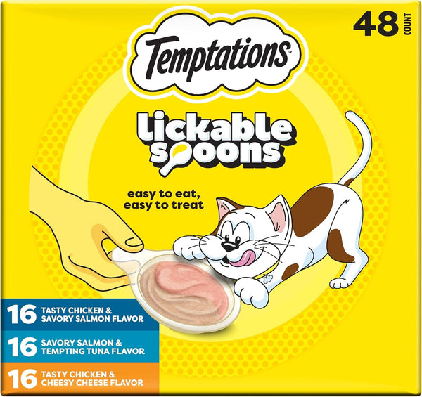 Temptations Lickable Spoons Wet Cat Treats, Variety Pack, 24 Count | Two Irresistible Flavors per Spoon, Mess-Free Creamy Puree, Hand-Feed for Bonding, Use as Treat or Food Topper, Adult Cats16