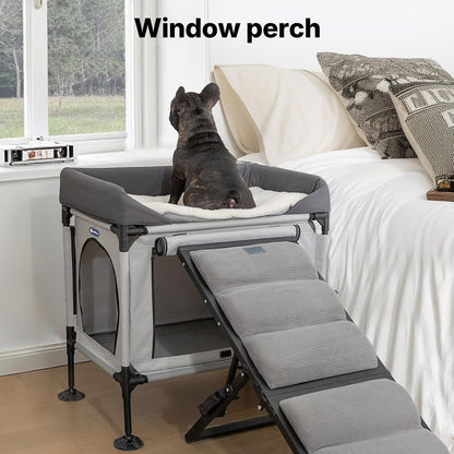 Veehoo Dog Bunk Bed, Dog Beds Attachment to Human Bed, Bedside Dogs Cot | Pet Window Perch for Small, Medium Cats & Dogs, Dog House Bed with Non-Slip Feet, Plush Cushion Topper, Grey5