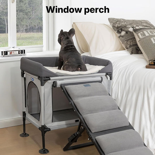 Veehoo Dog Bunk Bed, Dog Beds Attachment to Human Bed, Bedside Dogs Cot | Pet Window Perch for Small, Medium Cats & Dogs, Dog House Bed with Non-Slip Feet, Plush Cushion Topper, Grey5