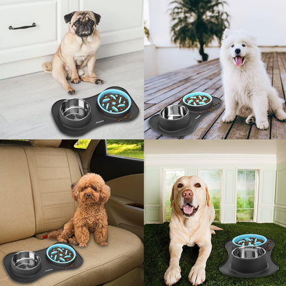Anipaw Slow Feeder Dog Bowls 3 in 1 Stainless Steel Food and Water Bowls with Non-Spill and Skid Silicone Mat to Slow down Eating for Large Medium Small Breed Size Dogs and Cats | Durable, Non-Spill & Non-Skid with Silicone Mat Design, Slow down Eating, Suitable for Small Medium Large Dogs and Cats7