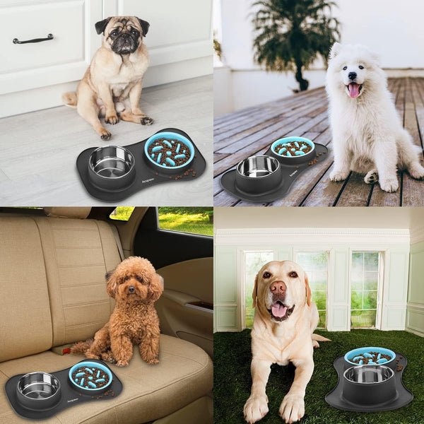 Anipaw Slow Feeder Dog Bowls 3 in 1 Stainless Steel Food and Water Bowls with Non-Spill and Skid Silicone Mat to Slow down Eating for Large Medium Small Breed Size Dogs and Cats | Durable, Non-Spill & Non-Skid with Silicone Mat Design, Slow down Eating, Suitable for Small Medium Large Dogs and Cats7