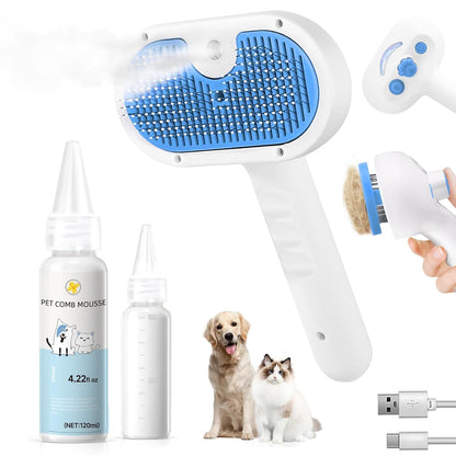 Pet Steam Brush for Dogs & Cats, 3-In-1 Shedding Grooming Tool | Self Cleaning Spray Comb with Mist, Dog Brush for Shedding, Cat Brush for Hair Removal, Long Haired Pets, Waterless Shampoo1