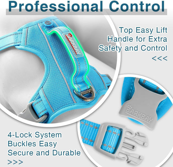 BARKBAY Dog Harness No Pull with ID Tag Pocket - Heavy Duty, Reflective, Easy Control for Large Dogs(Blue,L)7