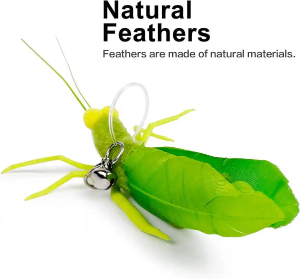Ttcat 3 Pack Grasshopper Cat Wand Refills, Realistic Green Insect Natural Feather Detachable Replacement Toy with Bell, Universal Lobster Clip-On Cat Teaser Attachments.2