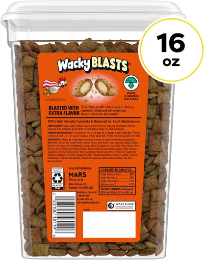 Temptations Wacky Blasts Cat Treats, Cluckin' Bacon Flavor, 16 Oz | Chicken, Bacon & Catnip Flavor Bits, Crunchy Outside, Soft Inside, under 2 Cal, 100% Complete & Balanced, Resealable Tub9