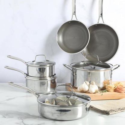 Badgley Hybrid Nonstick 10 Piece Triply Stainless Steel Pots and Pans Non-Toxic Kitchen Cookware Set - Laser Etched Perfect Sear Nonstick W/Stay Cool Handle Dishwasher & Induction Safe5