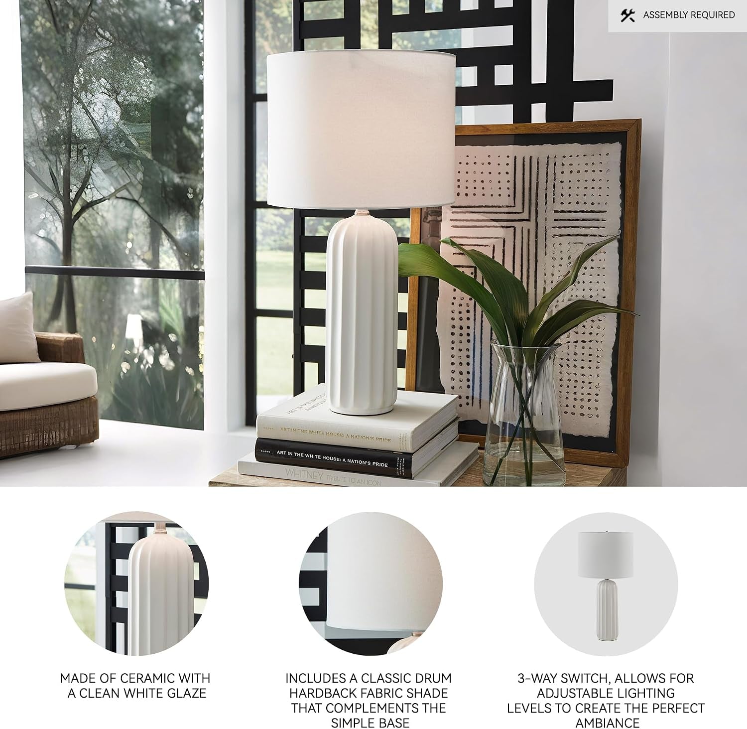 signature-design-by-ashley-clarkland-table-lamps-set-of-2-white-ceramic-premium-hardback-drum-shades-100w-max-e26-sockets-24-inch-tall-design-optimized-for-nightstands-and-living-room-tables