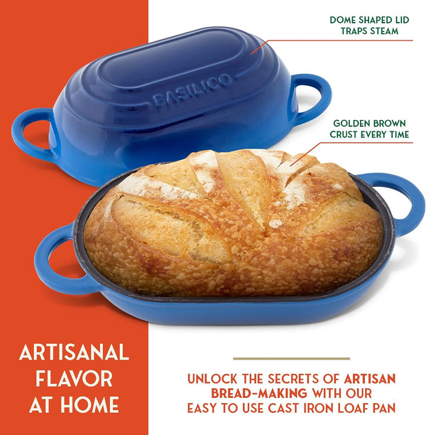 Enameled Cast Iron Bread Oven 2 Qt (Blue), Non-Stick Single Loaf Cast Iron Bread Pan with Lid, Easy Homemade Sourdough Dutch Oven with Lid, Oven-Safe Artisan Bread Baking Pan3