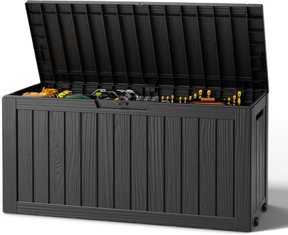 Outdoor Storage Box, Resin Deck Boxes Indoor and Outdoor, Waterproof Storage Box Lockable Lid (Black, 85 Gallon)1
