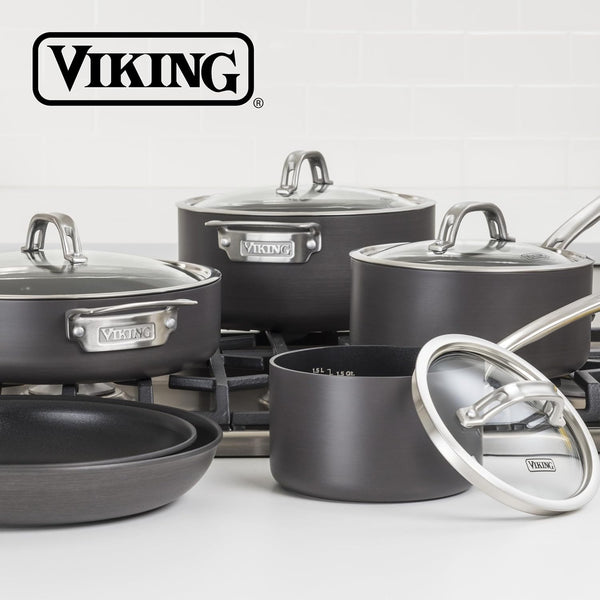 Viking Pots and Pans Set Non Stick, 10 Piece Hard Anodized Kitchen Cookware with Glass Lids, Black6