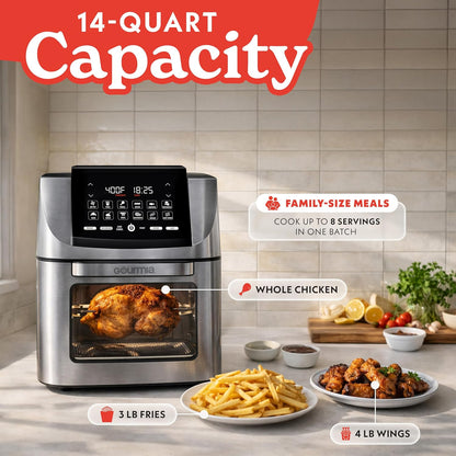 Air Fryer - 14 Qt All-In-One Rotisserie Oven with Digital Display, 12 Presets, Roast, Bake, Broil, Dehydrate, Dishwasher Safe Accessories, Stainless Steel4