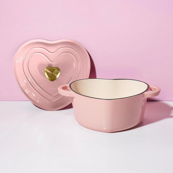 Enameled Cast Iron Dutch Oven Pot with Lid, Heart-Shaped Dutch Oven, Durable Cast Iron Pot with Dual Handles, Oven Safe to 500°F, Works on All Stovetops, 4-Quart, Pink7