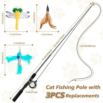 Pawaboo Cat Feather Toys, 4 Pack Interactive Cat Feather Teaser Wand Toys, Retractable Fishing Pole Wand Catcher Exerciser with Refill Fish, Dragonfly Worm with Bells, Fun Cat Kitten Kitty Playing Toy6
