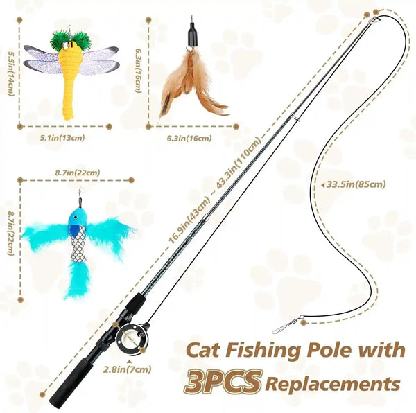 Pawaboo Cat Feather Toys, 4 Pack Interactive Cat Feather Teaser Wand Toys, Retractable Fishing Pole Wand Catcher Exerciser with Refill Fish, Dragonfly Worm with Bells, Fun Cat Kitten Kitty Playing Toy6
