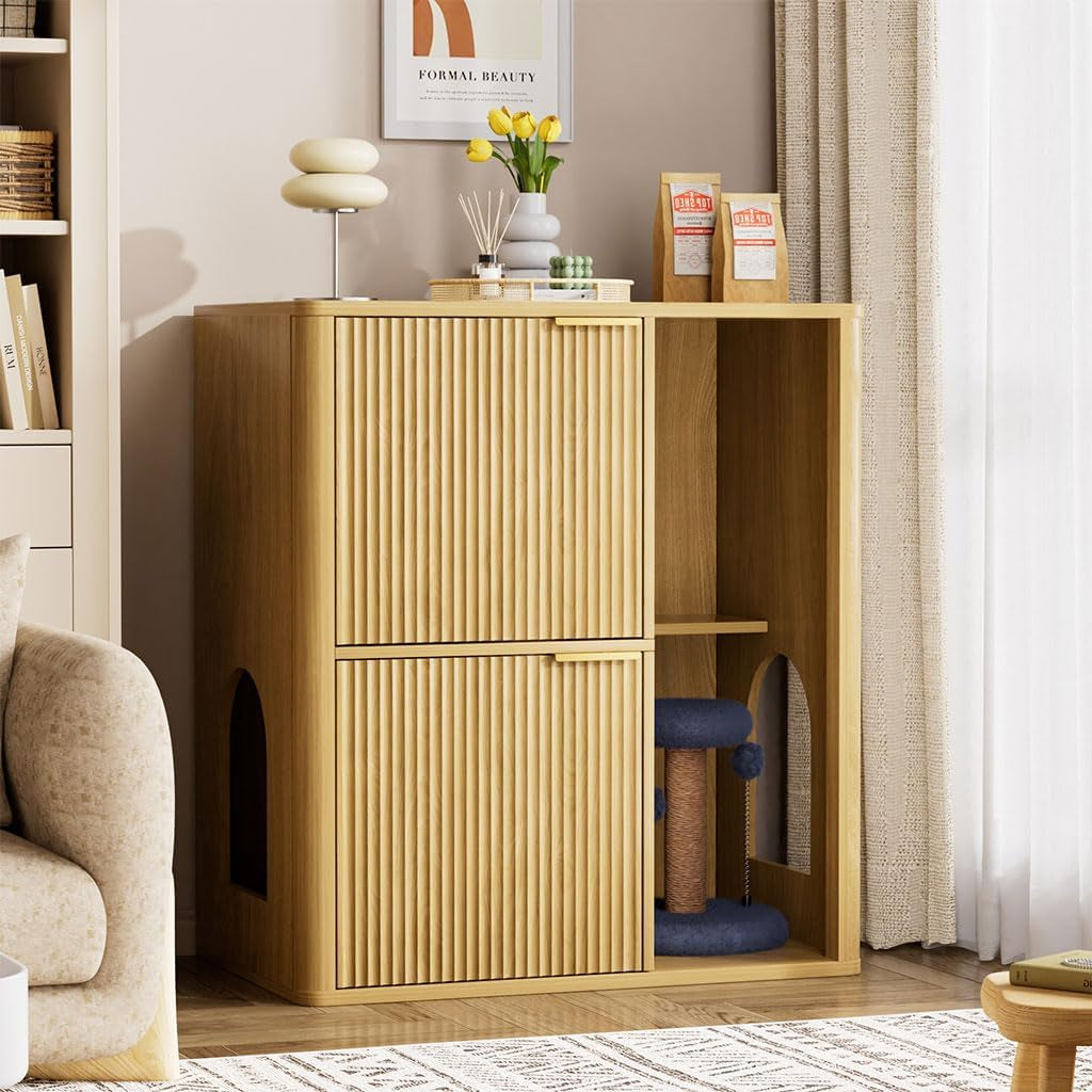 cat-litter-box-enclosure-furniture-2-storey-hidden-litter-box-cabinet-with-scratching-post-storage-shelf-fluted-modern-litter-box-enclosure-for-living-room-bedroom-natural