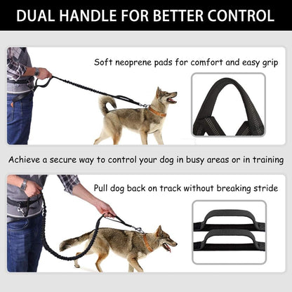 Hands Free Dog Leash, Waist Running Leash with Zipper, Walking Pouch for Medium Large Dogs, Dual Handle and Retractable Bungee for Training Jogging Hiking5