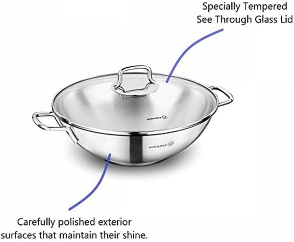 Stainless Steel Woks and Stir Fry Pans with See through Glass Lid and Non-Burning Handles, Dishwasher Safe for the Best Cooking, Products for Family, Dinners, Parties, Kitchen3