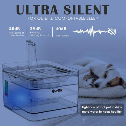 PETNF Transparent 3L/101Oz Pet Water Fountain - Automatic Cat & Dog Dispenser with LED Light, Ultra Quiet Pump, 3 Flow Modes & 2 Filters4